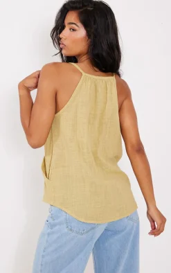 Sage Green Linen Look Cowl Drape Cami Long Top