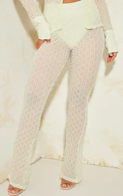 Sage Green Mesh Textured High Waisted Panties Flare Pants