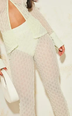 Sage Green Mesh Textured High Waisted Panties Flare Pants