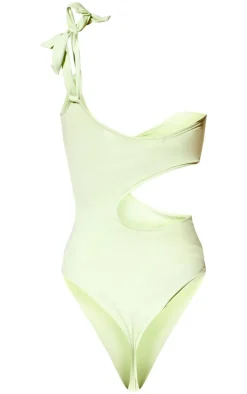 Sage Green One Shoulder Cut Out Swimsuit