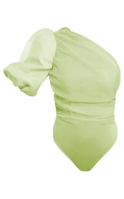 Sage Green Organza Detail One Shoulder Bodysuit