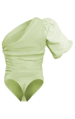 Sage Green Organza Detail One Shoulder Bodysuit