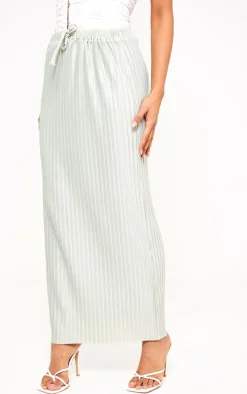 Sage Green Plisse Flowy Maxi Skirt