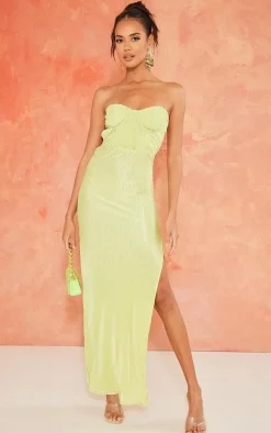 Sage Green Plisse Underwired Bandeau Maxi Dress