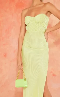 Sage Green Plisse Underwired Bandeau Maxi Dress