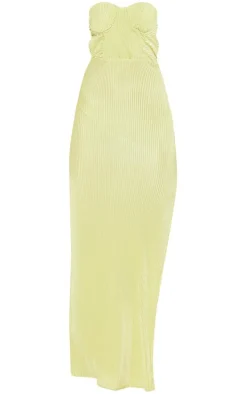 Sage Green Plisse Underwired Bandeau Maxi Dress