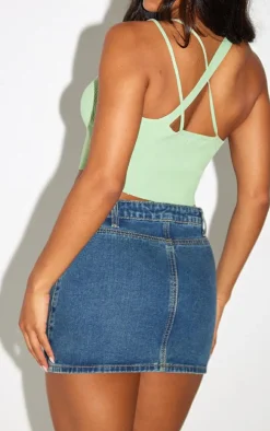 Sage Green Rib Knit Halterneck Cropped Bandeau