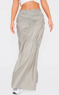 Sage Green Shirred Detail Crinkle Woven Maxi Skirt