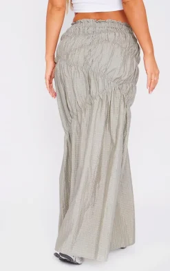 Sage Green Shirred Detail Crinkle Woven Maxi Skirt