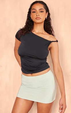 Sage Green Slinky Basic Low Rise Extreme Micro Mini Skirt