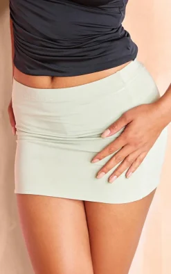 Sage Green Slinky Basic Low Rise Extreme Micro Mini Skirt