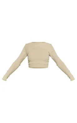 Sage Green Soft Rib Ruched Tie Side Long Sleeve Top