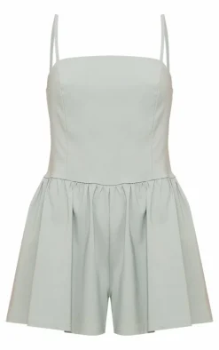 Sage Green Stretch Woven Strappy Floaty Romper