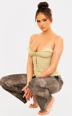 Sage Green Tailored Bust Detail Hook And Eye Corset