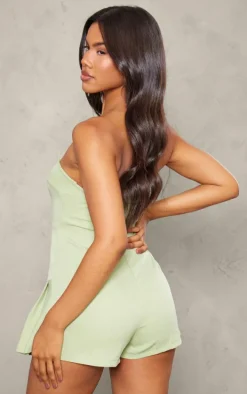 Sage Green Tailored Pleat Detail Bandeau Skort Romper