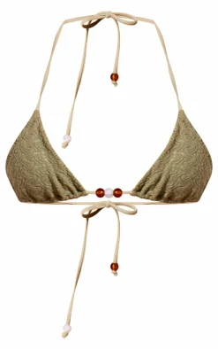 Sage Green Textured Bead Detail Triangle Bikini Top