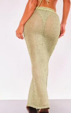 Sage Green Textured Fishtail Beach Maxi Skirt