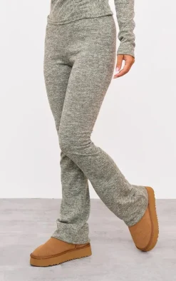 Sage Green Textured Marl Contrast Seam Skinny Flare Pants