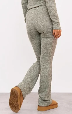 Sage Green Textured Marl Contrast Seam Skinny Flare Pants