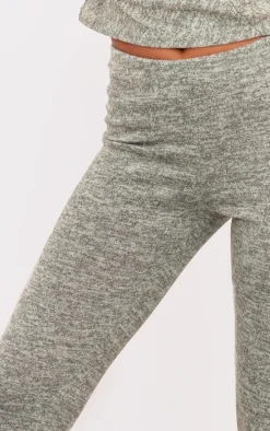 Sage Green Textured Marl Contrast Seam Skinny Flare Pants