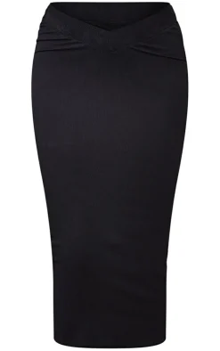 Sage Green Textured Rib V Waist Midaxi Skirt