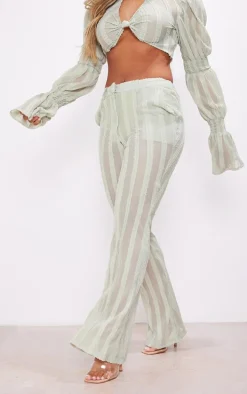 Sage Green Textured Woven Flare Pants