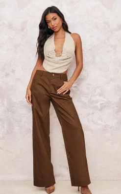 Sage Green Texured Ring Detail Haler Neck Top