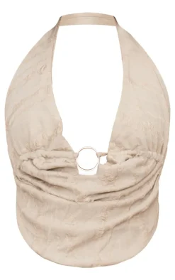 Sage Green Texured Ring Detail Haler Neck Top