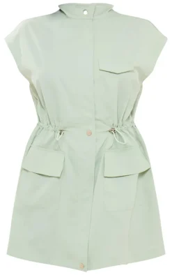 Sage Green Zip Up Pocket Toggle Bodycon Dress