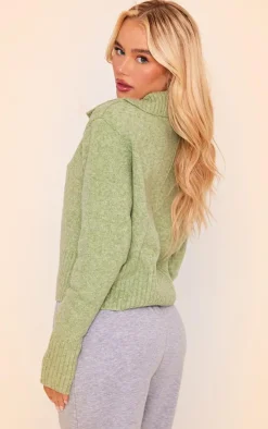 Sage Half Zip Knit Crop Sweater