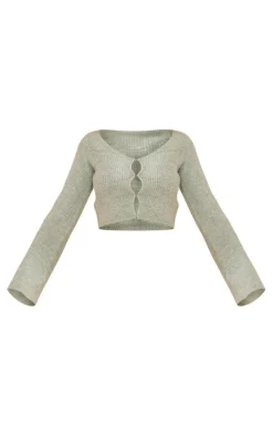 Sage Hook & Eye Tie Back Knitted Crop Sweater