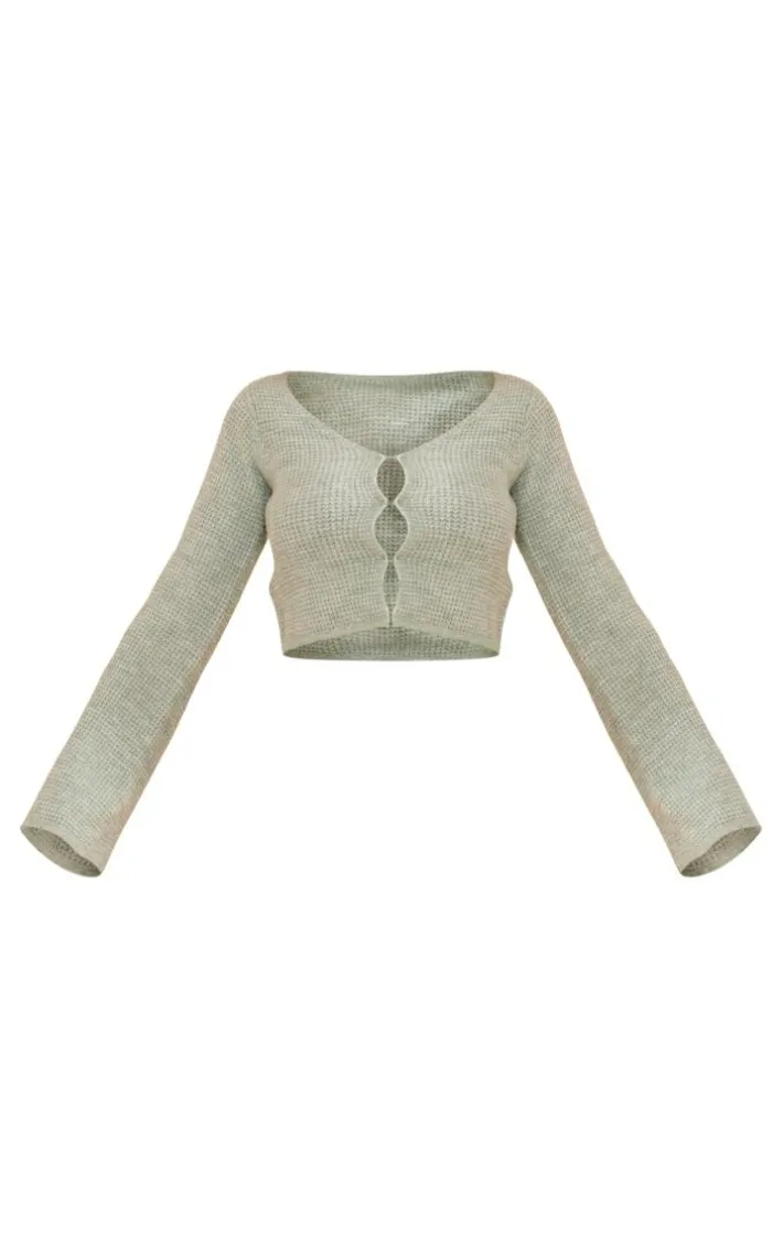 Sage Hook & Eye Tie Back Knitted Crop Sweater