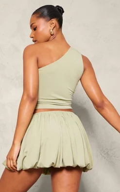 Sage Jersey Puff Ball Mini Skirt