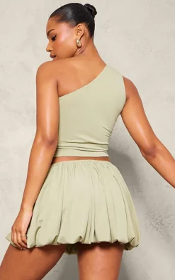 Sage Jersey Ruched Detail One Shoulder Top