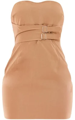 Sage Khaki Buckle Detail Bandeau Bodycon Dress