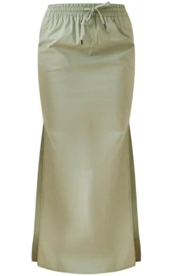 Sage Khaki Cotton Poplin Split Side Drawstring Waist Midaxi Skirt