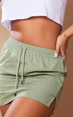 Sage Khaki Cotton Poplin Micro Mini Cargo Skirt