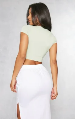 Sage Khaki Cotton Short Sleeve Crop Top