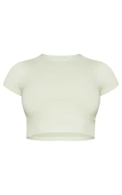Sage Khaki Cotton Short Sleeve Crop Top