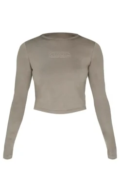 Sage Khaki Embossed Studio Archives Long Sleeve Baby T Shirt