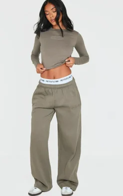Sage Khaki Embossed Studio Archives Wide Leg Sweatpants