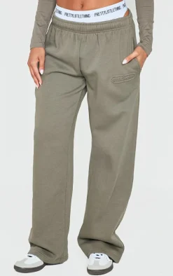 Sage Khaki Embossed Studio Archives Wide Leg Sweatpants