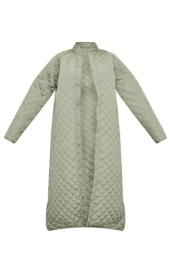 Sage Khaki Maxi Quilted Coat
