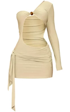 Sage Khaki One Sleeve Trim Detail Mini Dress