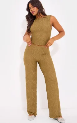 Sage Khaki Textured Straight Leg Pant