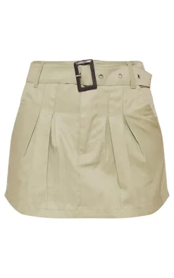 Sage Khaki Twill Belted Skater Skirt