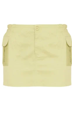 Sage Khaki Twill Pocket Front Micro Mini Cargo Skirt
