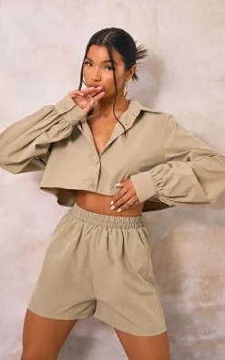 Sage Khaki Woven A Line Shorts