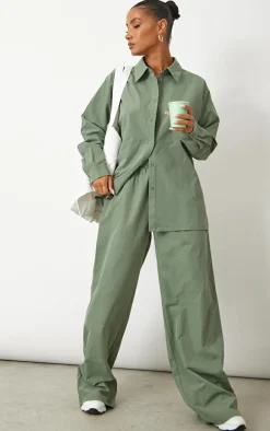 Sage Khaki Woven Oversized Wide Leg Pants