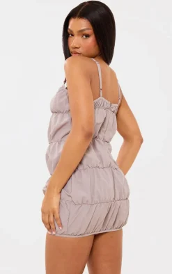 Sage Khaki Woven Ruched Strappy Bodycon Dress